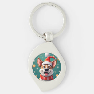 Hund unter festlichen Weihnachtsdekorationen Schlüsselanhänger