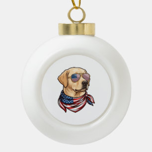 Hund Usa-Flagge Sonnenbrille Bandana Keramik Kugel-Ornament