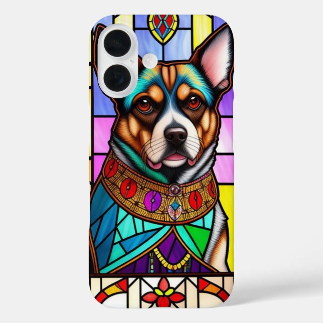 Hund verziert in farbenfrohen Collar iPhone 16 Hülle (Rückseite)