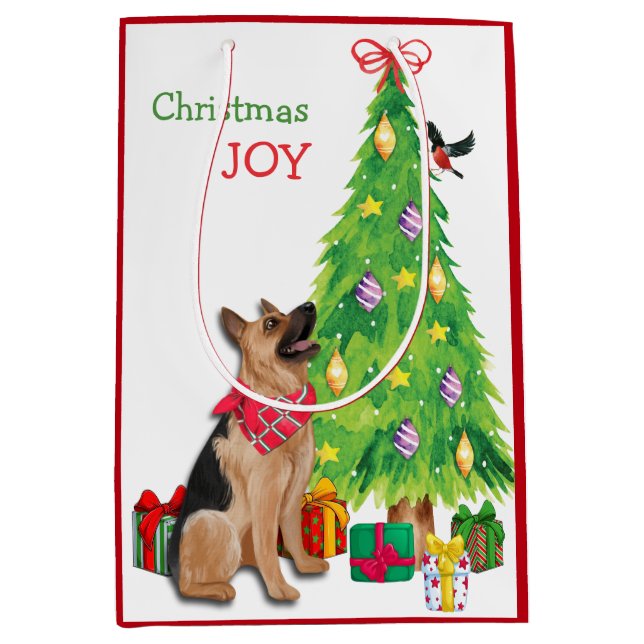 Hund, Vogel und Weihnachtsbaum Mittlere Geschenktüte (Vorderseite)
