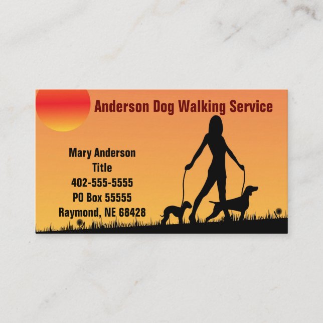 Hund Wanderkarte Silhouette von Mädchen mit zwei H Visitenkarte (Vorderseite)