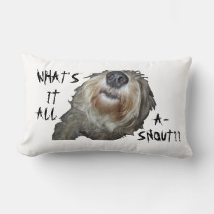 Hund "WAS IST DAS ALLES A-SCHNEE?" Lumbar Pillow Lendenkissen