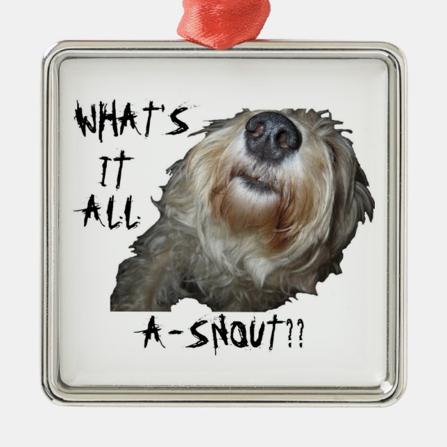 Hund "WAS IST DAS ALLES A-SCHNEE?" Square Ornament Aus Metall (Vorne)