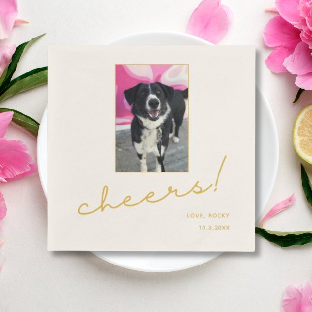 Hund Wedding Napkins Gold Cheers Pet Foto Serviette (Gold Minimalist Pet Photo Cheers Wedding Napkins
)