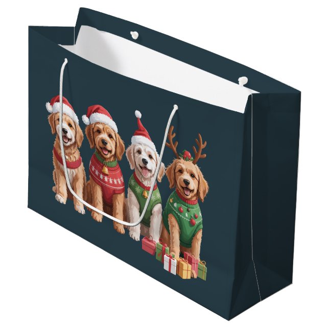 Hund Weihnachten Goldendoodle Weihnachtsweih Hund  Große Geschenktüte (Vorderseite Schrägansicht)
