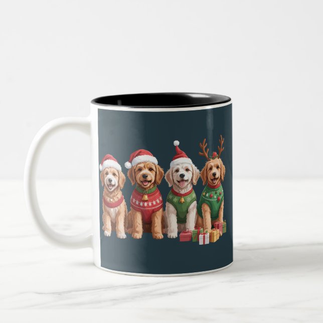 Hund Weihnachten Goldendoodle Weihnachtsweih Hund  Zweifarbige Tasse (Links)