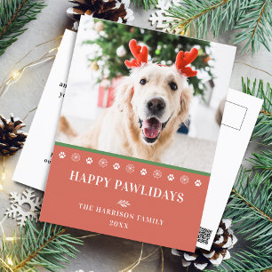 Hund Weihnachts-Foto Happy Pawlidays Feiertagspostkarte