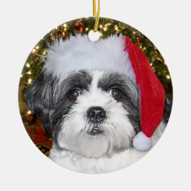 Hund WeihnachtsShih Tzu Keramik Ornament (Vorne)