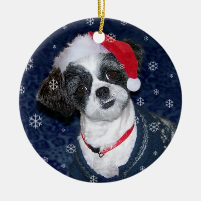 Hund WeihnachtsShih Tzu Keramikornament (Vorne)
