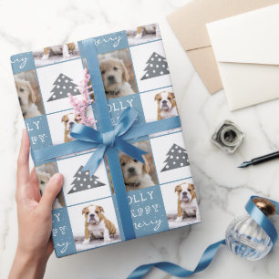 Hund Welpe Haustier 2 Fotos Frohe Fröhliche Weihna Geschenkpapier