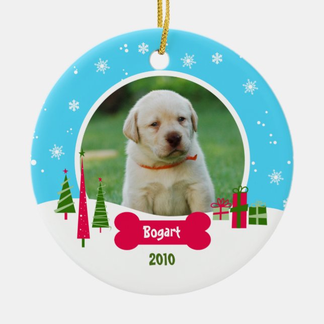 Hund / Welpen Weihnachten - Winter Wunderland Keramik Ornament (Vorne)