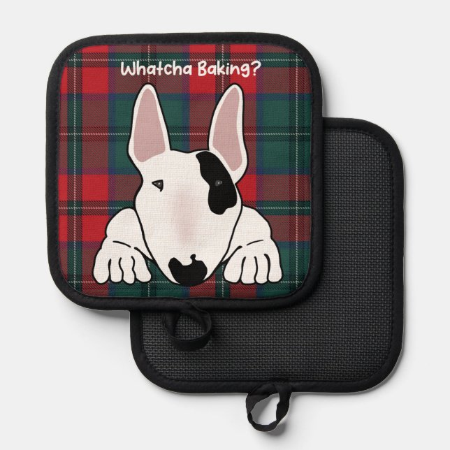 Hund will seinen Anteil an den Backen Leckereien Topflappen (Vorderseite/Rückseite)