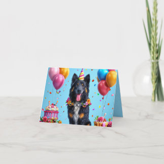 Hund zum Geburtstag mit Kuchen und Ballons Einladung