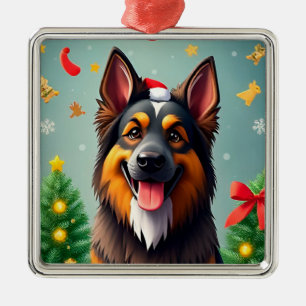Hund zwischen Weihnachtsdekorationen Ornament Aus Metall