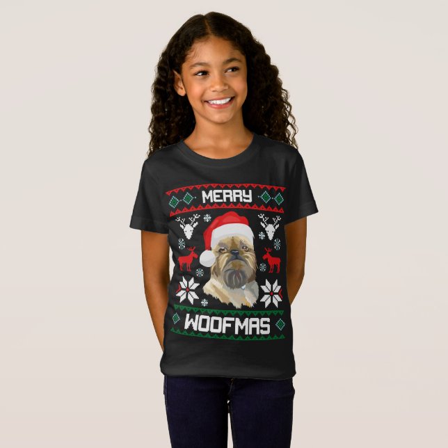Hundbrüssels Griffon fröhliches Woofmas T-Shirt (Vorne ganz)