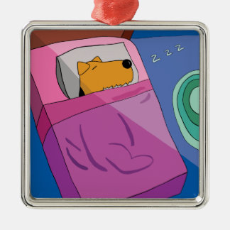 Hündchen in der Bett-Verzierung Silbernes Ornament