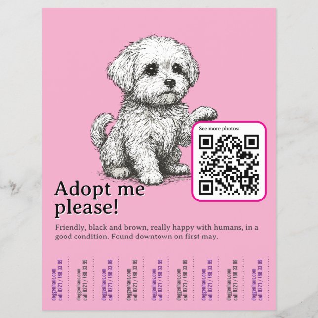 Hunde Adoptieren Flyer Vorlage Abreißbar  (Vorne)