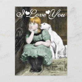 Hunde Adoring Girl Viktorianisch Malen I Liebe You Postkarte