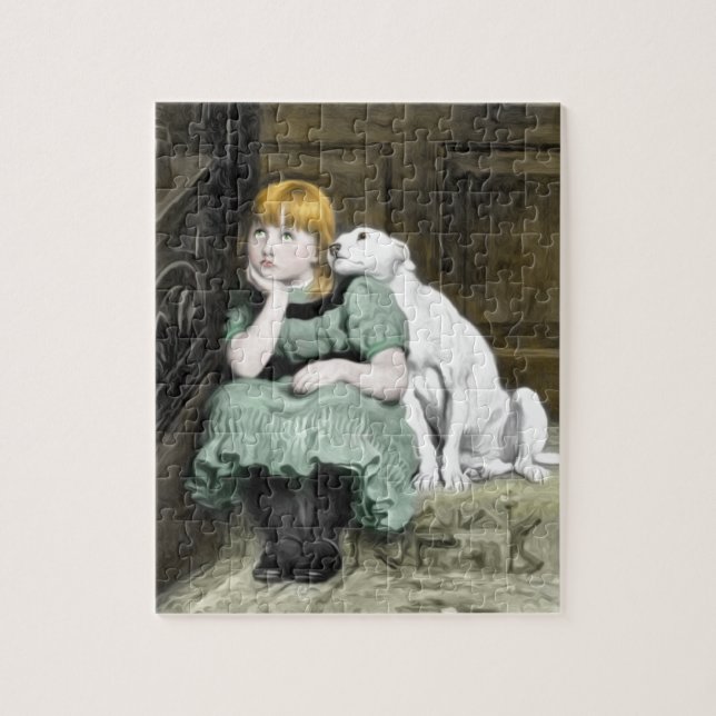 Hunde Adoring Girl Viktorianisch Painting (Vertikal)