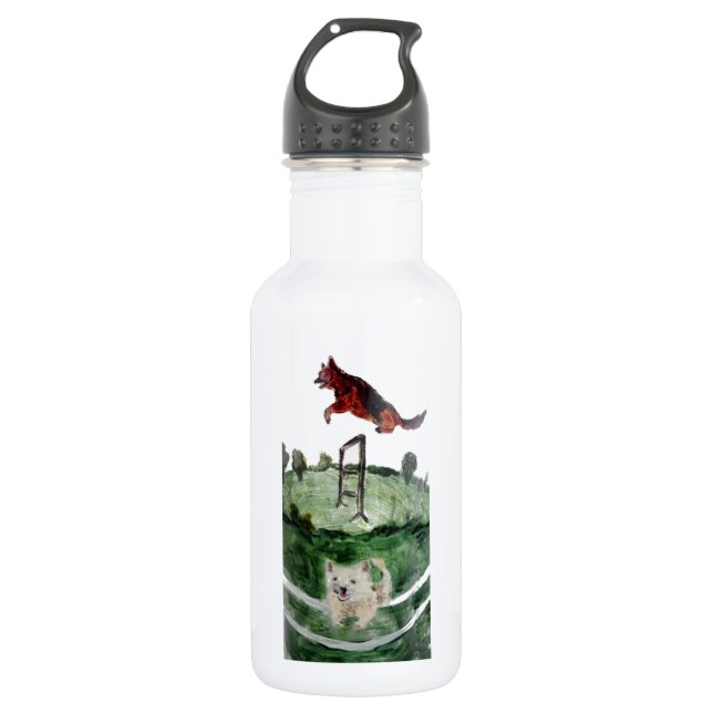 Hunde Agility Malerei Edelstahlflasche (Vorderseite)