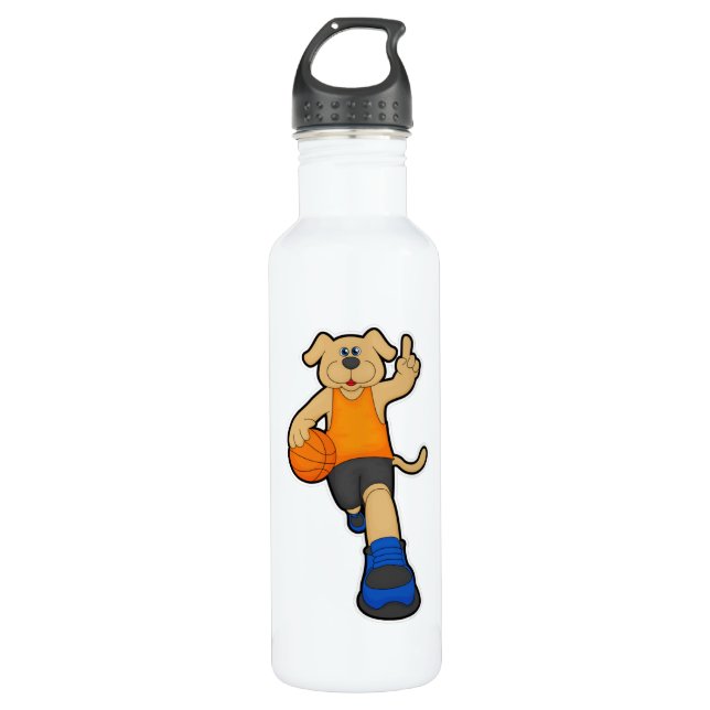 Hunde als Basketballspieler mit Basketball Edelstahlflasche (Vorderseite)