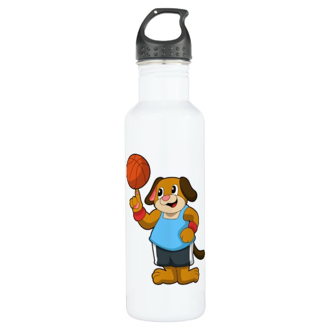 Hunde als Basketballspieler mit Basketball Edelstahlflasche (Vorderseite)