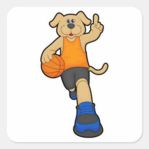 Hunde als Basketballspieler mit Basketball Quadratischer Aufkleber