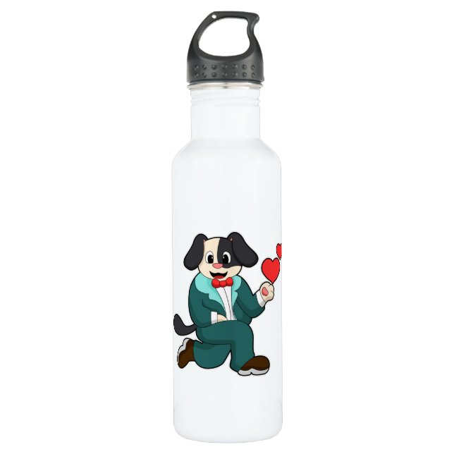 Hunde als Bräutigam mit Anzug und Krawatte Edelstahlflasche (Vorderseite)