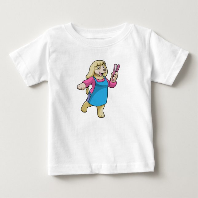 Hunde als Friseur mit Kamm Baby T-shirt (Vorderseite)