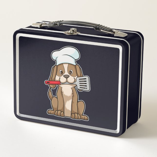 Hunde als Koch mit Koch Hut & Spatula Metall Brotdose (Vorderseite)