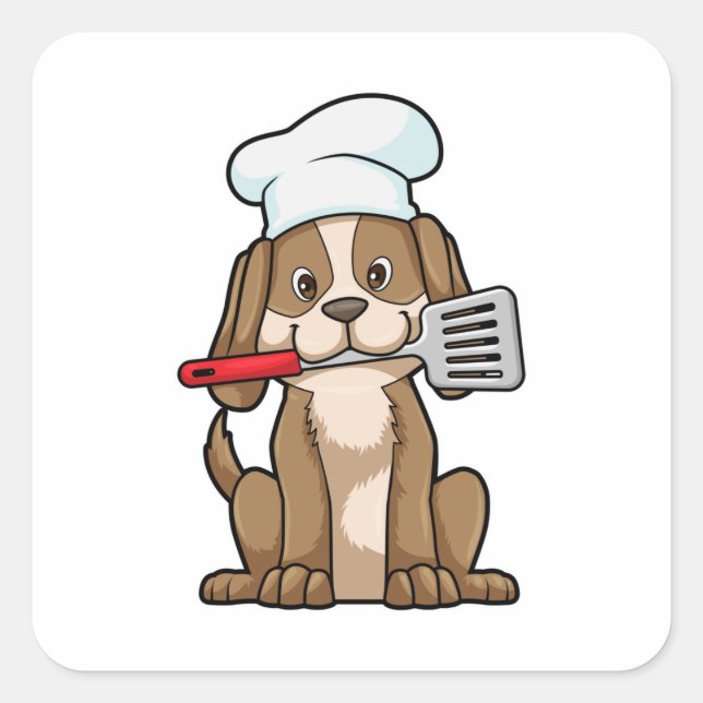 Hunde als Koch mit Koch Hut & Spatula Quadratischer Aufkleber (Vorderseite)
