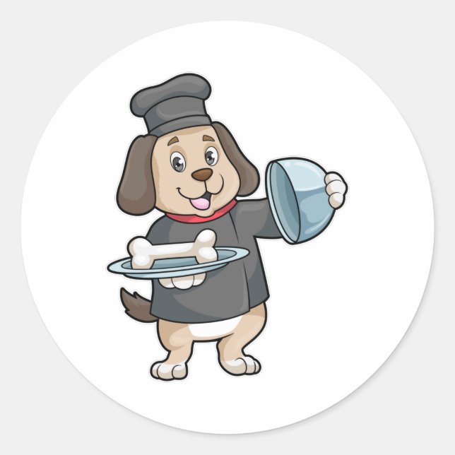Hunde als Koch mit Platter & Knochen Runder Aufkleber (Vorderseite)