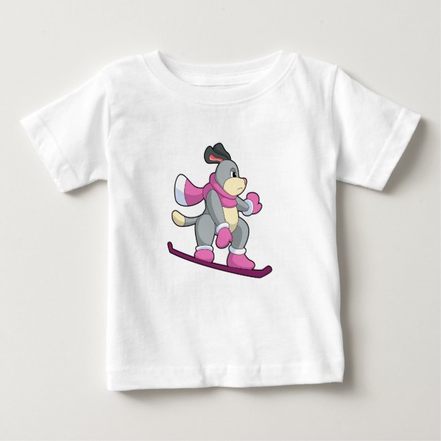 Hunde als Snowboarder mit Sonowboard Baby T-shirt (Vorderseite)