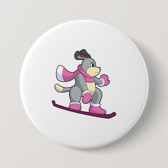 Hunde als Snowboarder mit Sonowboard Button (Vorderseite)