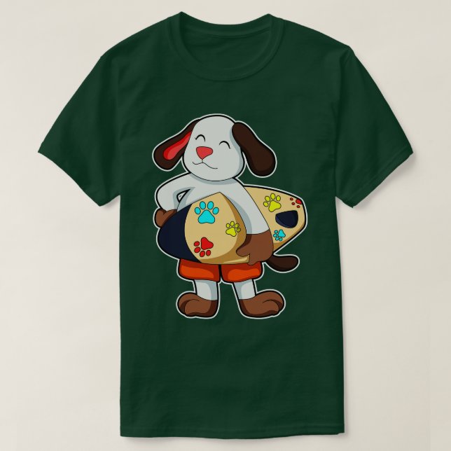 Hunde als Surfer mit Surfbrett T-Shirt (Design vorne)