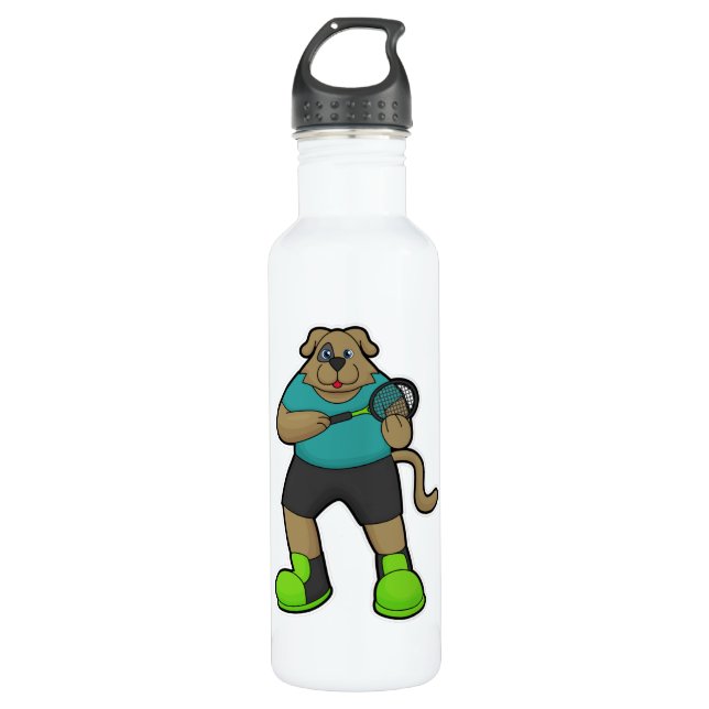 Hunde als Tennisspieler mit Tennisschläger Edelstahlflasche (Vorderseite)