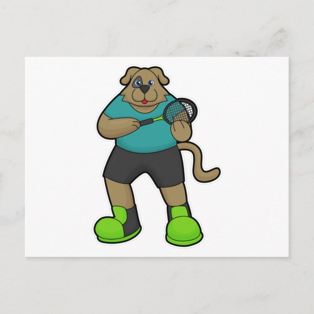 Hunde als Tennisspieler mit Tennisschläger Postkarte (Vorderseite)