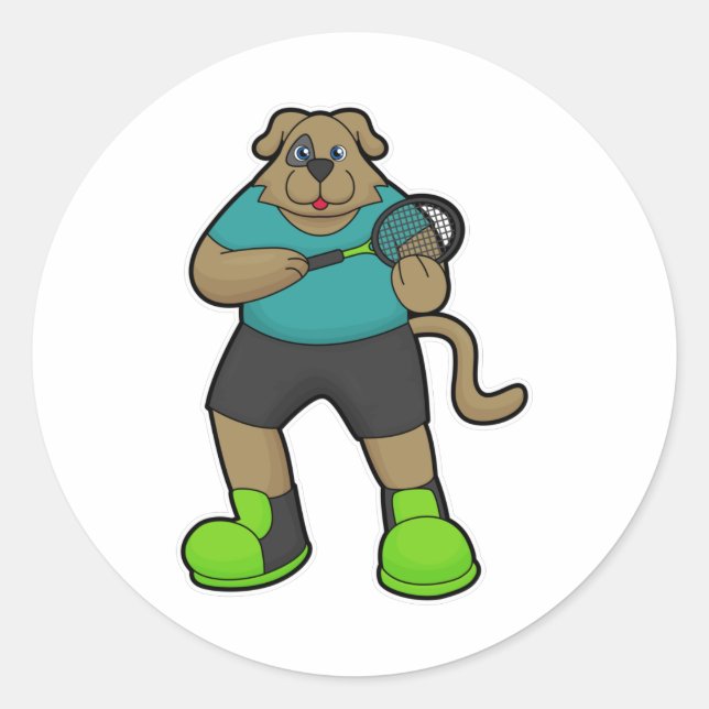 Hunde als Tennisspieler mit Tennisschläger Runder Aufkleber (Vorderseite)