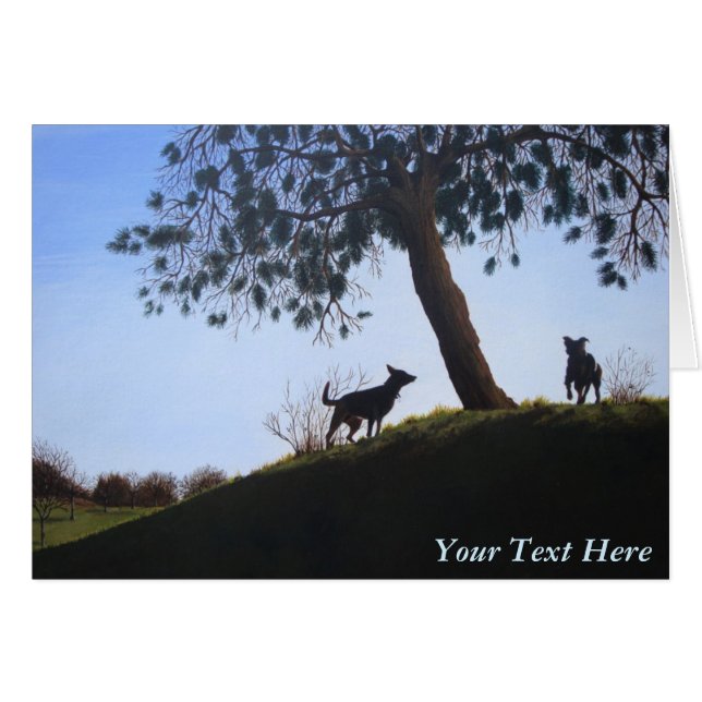 Hunde am Hang blauer Himmel Original Landskunst (Vorderseite (Horizontal))