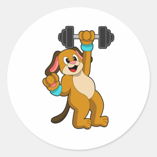 Hunde am Krafttraining mit Dumbell Runder Aufkleber (Vorderseite)
