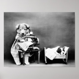 Hunde an der Nähmaschine - Babykleidung herstellen Poster
