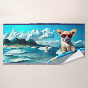 Hunde an Surfbrettern mit Sonnenbrille KI Art Badhandtuch Set