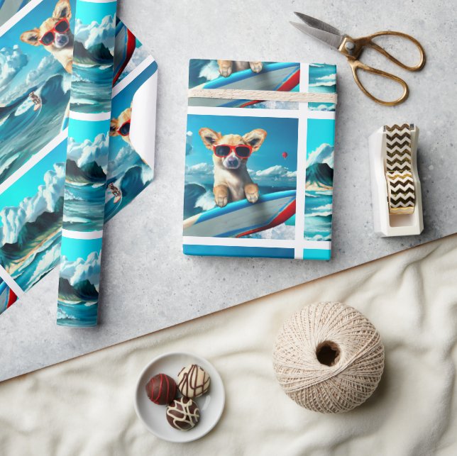 Hunde an Surfbrettern mit Sonnenbrille KI Art Geschenkpapier (Kunsthandwerk)