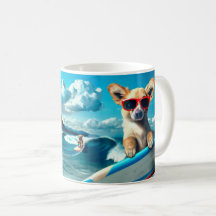 Hunde an Surfbrettern mit Sonnenbrille KI Art