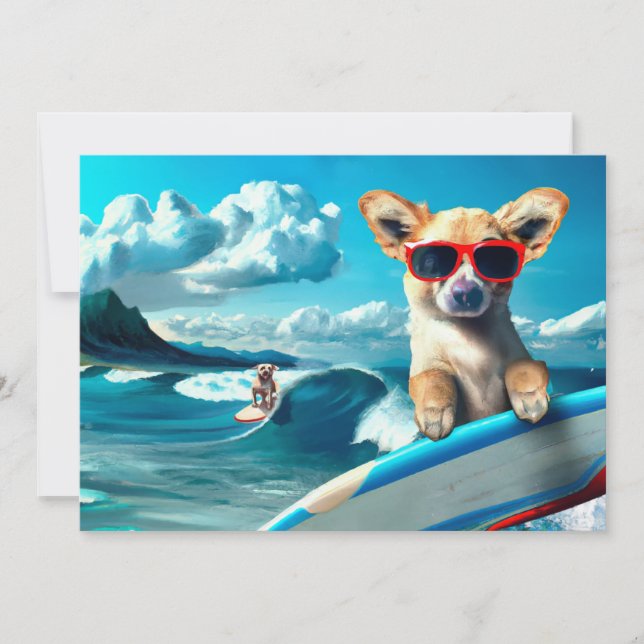 Hunde an Surfbrettern mit Sonnenbrille KI Art Karte (Vorderseite)