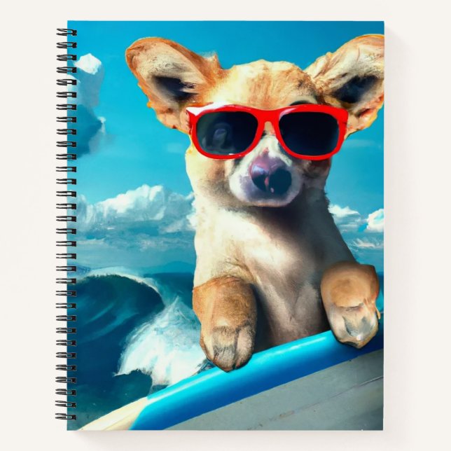 Hunde an Surfbrettern mit Sonnenbrille KI Art Notizbuch (Vorderseite)