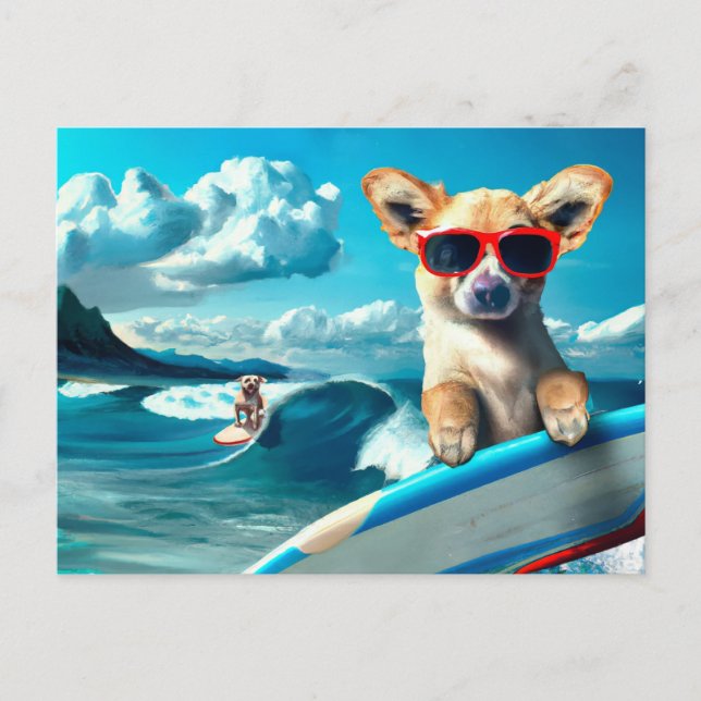 Hunde an Surfbrettern mit Sonnenbrille KI Art Postkarte (Vorderseite)