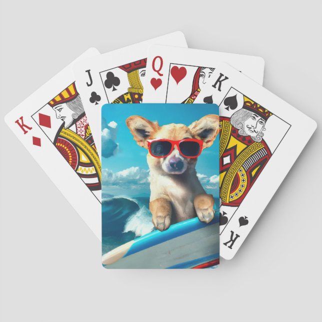 Hunde an Surfbrettern mit Sonnenbrille KI Art Spielkarten (Rückseite)