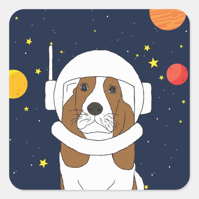 Hunde-Astronautentier mit Weltraumhelm Quadratischer Aufkleber (Vorderseite)