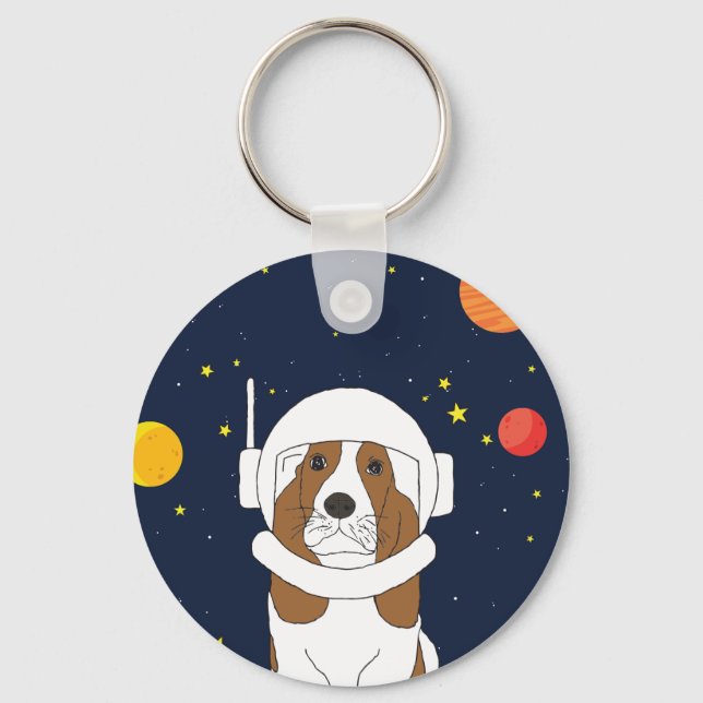 Hunde-Astronautentier mit Weltraumhelm Schlüsselanhänger (Vorderseite)